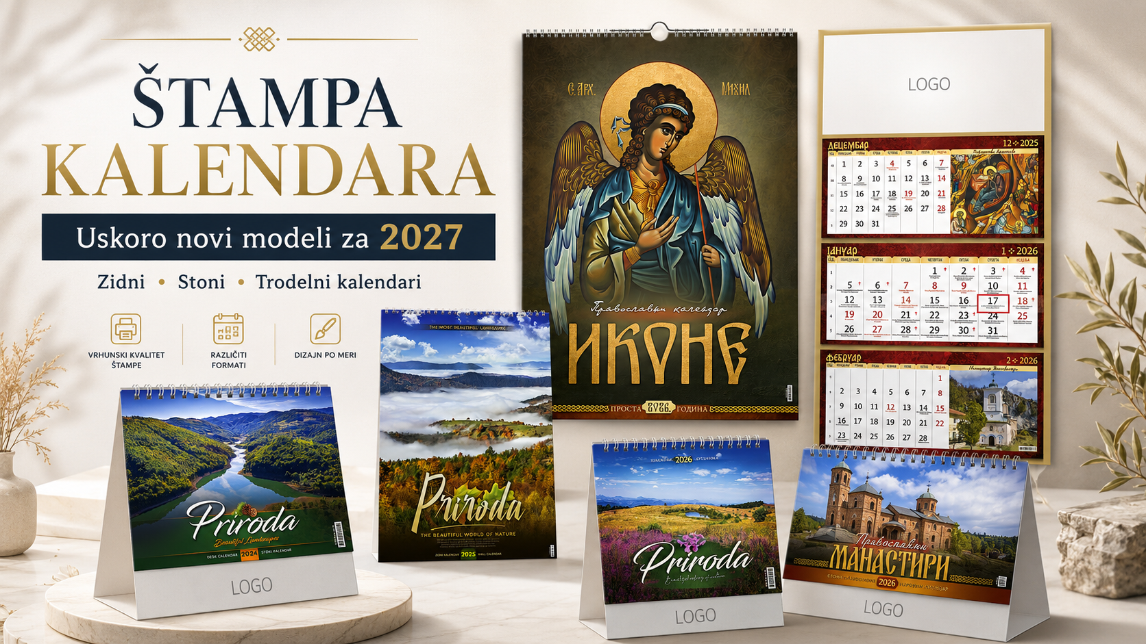 Štampa reklamnih kalendara za firme - zidni, stoni i trodelni kalendari